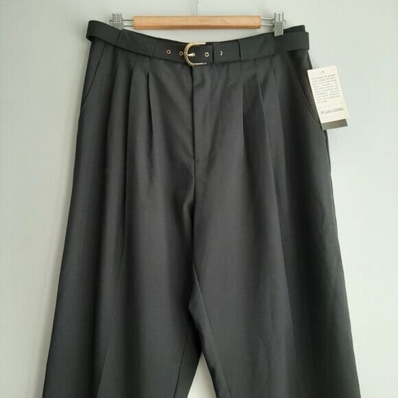 TWO ROADS | Vintage Trousers High Waist Pleats Dress Pants Belt Black Neutral L - Picture 2 of 12